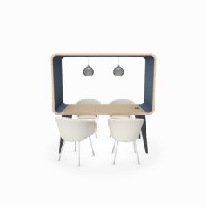 Configurator - AS Personal TalkBox - Geluiddempende - Akoustische vergadertafel en werktafel - Rustig vergaderen in een open kantoor - Vooraanzicht - Beuken Blauw