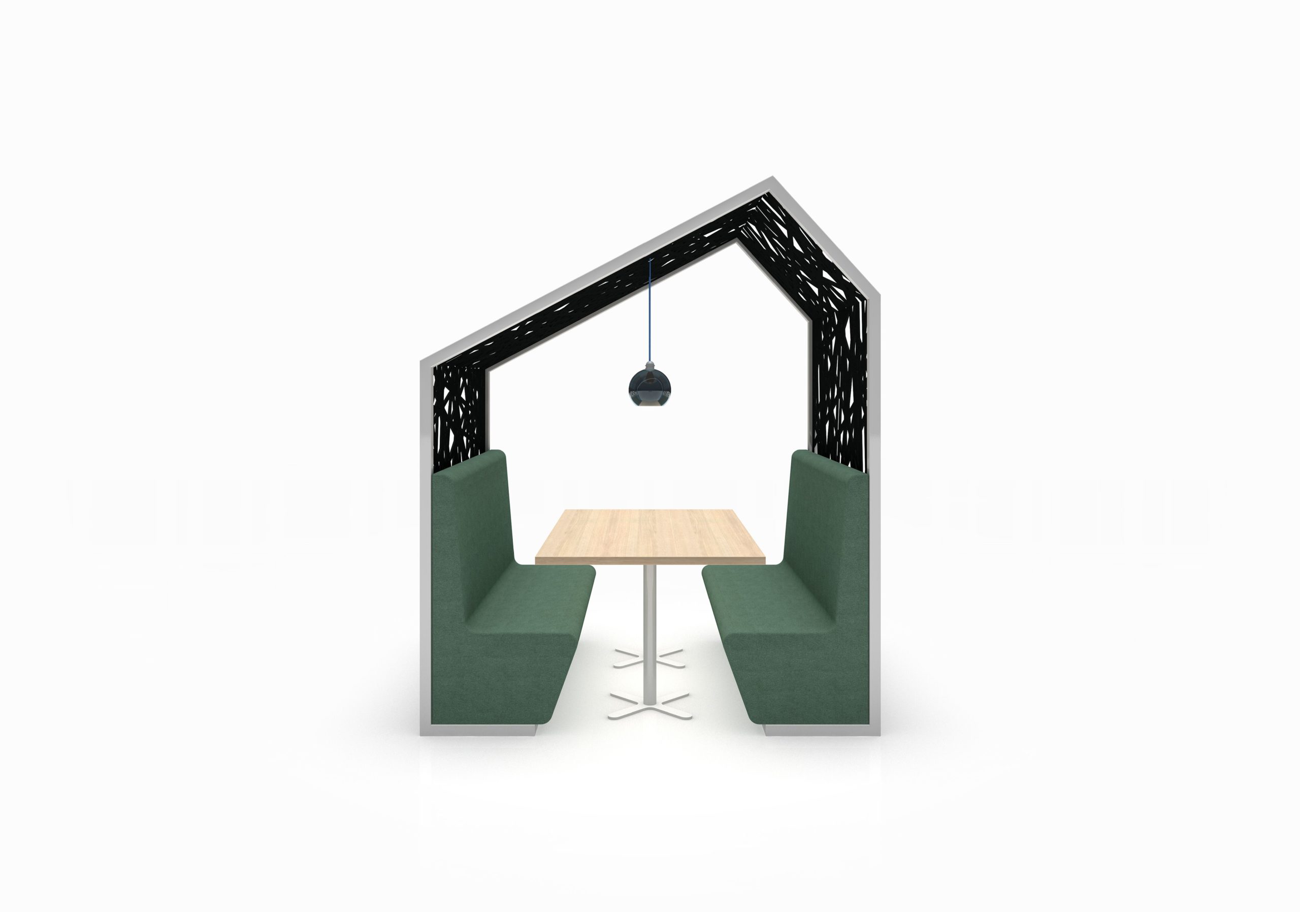 Configurator - AS Personal TrainSeat Springy - Treinzitje / Coupézitje - Geluiddempende - Akoustische vergadertafel en werktafel - Rustig vergaderen in een open kantoor -4 personen enkel - Vooraanzicht - Zwart Wit Groen